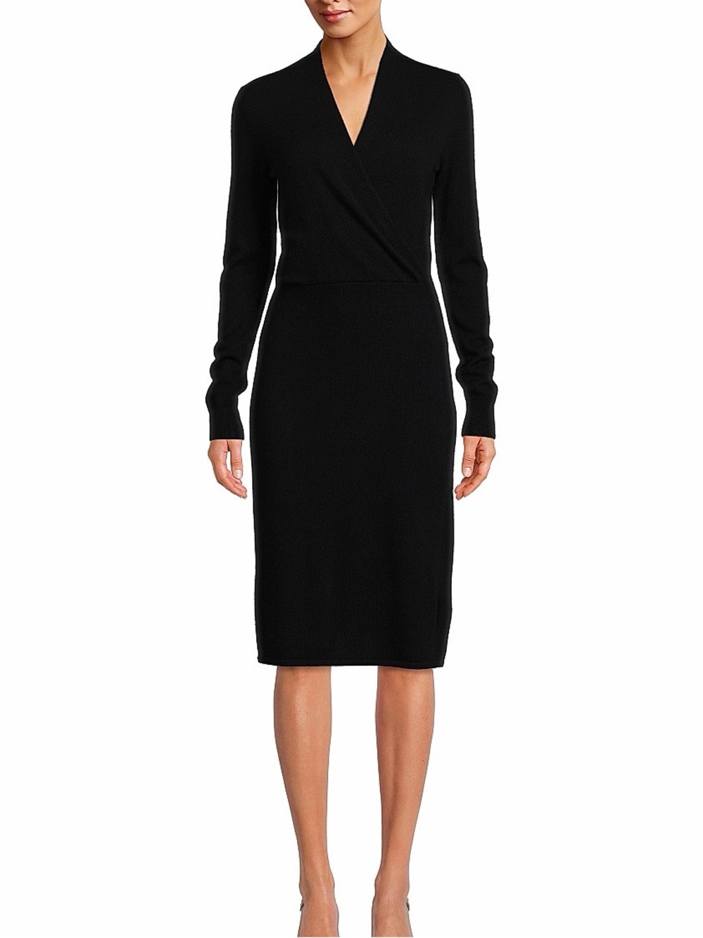 Sofia Cashmere Sweater Dress Womens Small Long Sleeve Wrap Front Midi Black